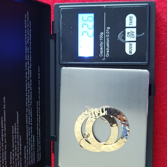 Solid 14k Gold Hammered Circle Earrings - Picture 6 of 6